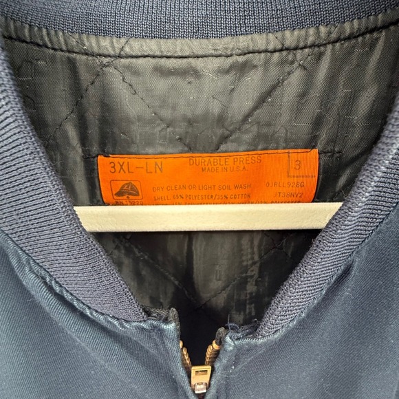 Vintage Durable Press Bomber Jacket Mens 3XL Long Blue USA Made Quilted Lined - Picture 3 of 6